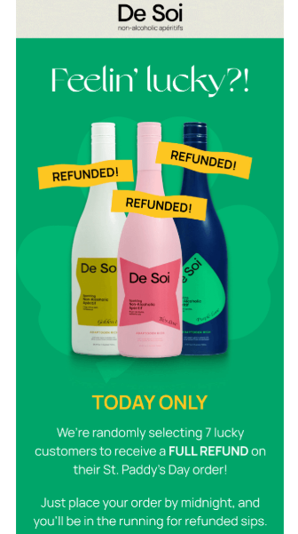 De Soi's st.Patrick's day themed newsletter titled "Feelin lucky?"